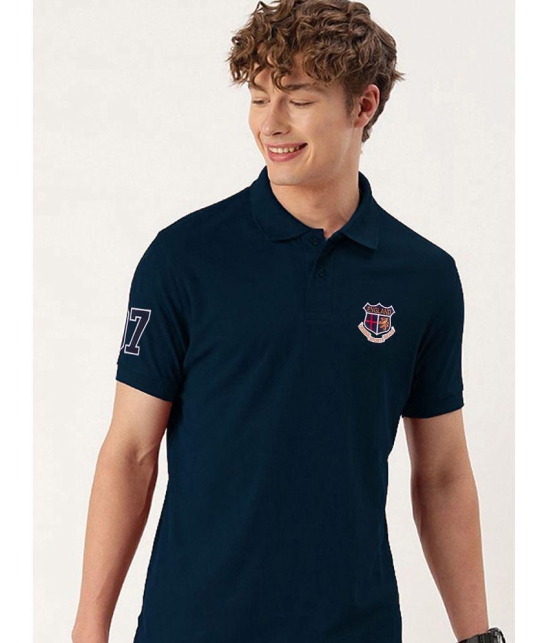 ADORATE Cotton Blend Regular Fit Embroidered Half Sleeves Mens Polo T Shirt - Blue ( Pack of 1 ) - None