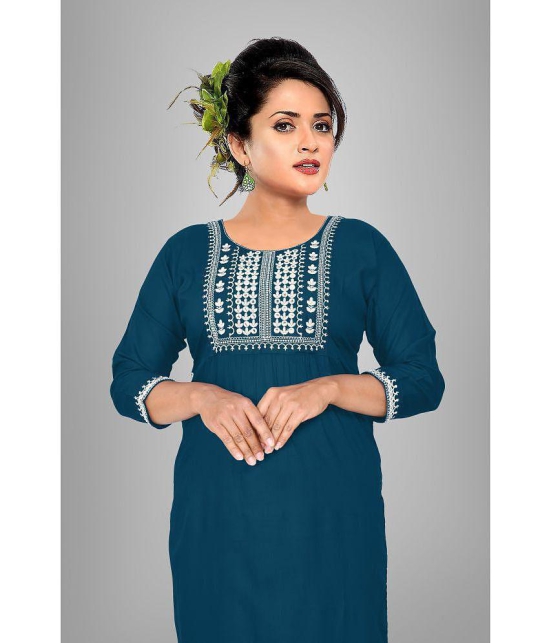 haya fashion - Blue Rayon Women's Straight Kurti ( Pack of 1 ) - None