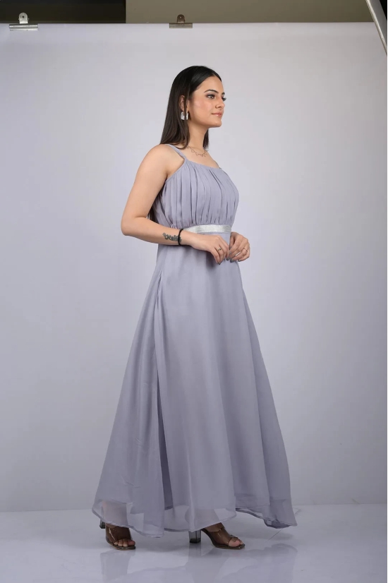 Long dress for women western wear and party wear sleeve less dress Princess Gown For Party Wear (OTL-GWN-1001)-Grey / XL