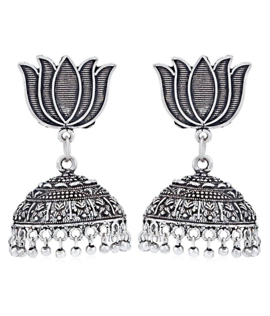 Sukkhi Pleasing Oxidised Lotus Jhumki Earring for Women - Silver