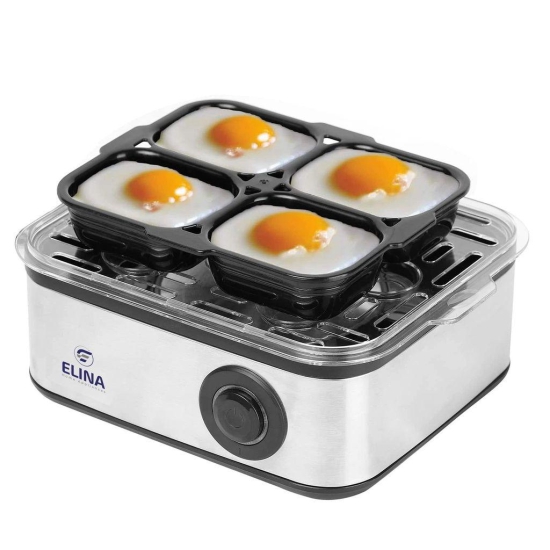 Elina Smart Stainless Steel Egg Boiler and Poacher | Boil up to 8 Eggs, Poach 4 eggs - 500 Watts | 3 Boiling levels: Soft, Middle and Hard | Automatic, Overheat Protection | Easy to clean | 1Year