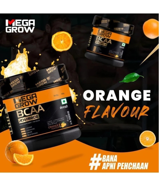 Megagrow Advance BCAA Intra/Pre Workout Supplements for Men Women|Orange Flavored,400g-29 Servings