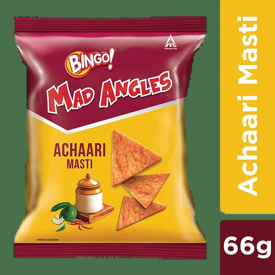 Bingo Mad Angles – Achaari Masti,Crunchy Triangle Chips, Perfect For Snacking, 66 G Pouch