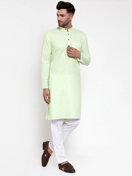 Jompers Men Lime Green & White Solid Kurta Only-XL / Green