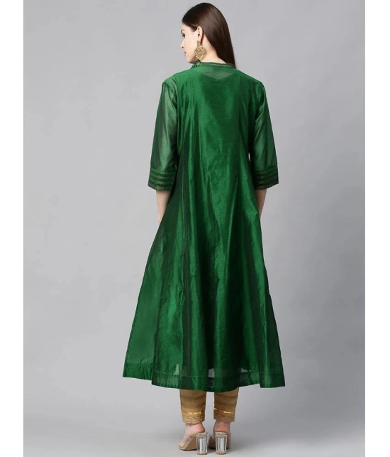 Juniper Chanderi Embellished Flared Womens Kurti - Green ( Pack of 1 ) - None