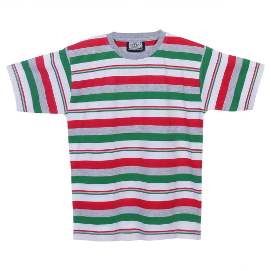 Neo Garments Boys Round Neck Cotton Striped T-Shirt. | SIZE FROM 7YRS TO 14YRS-(12-13YRS) / RED & GREY & GREEN