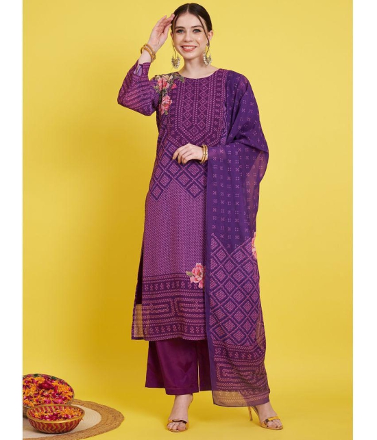 Vbuyz Georgette Printed Kurti With Palazzo Womens Stitched Salwar Suit - Purple ( Pack of 1 ) - None