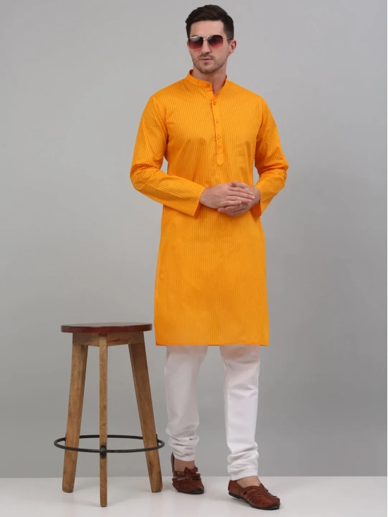 Men's Mustard Cotton Striped Kurta Payjama Sets-S / Mustard