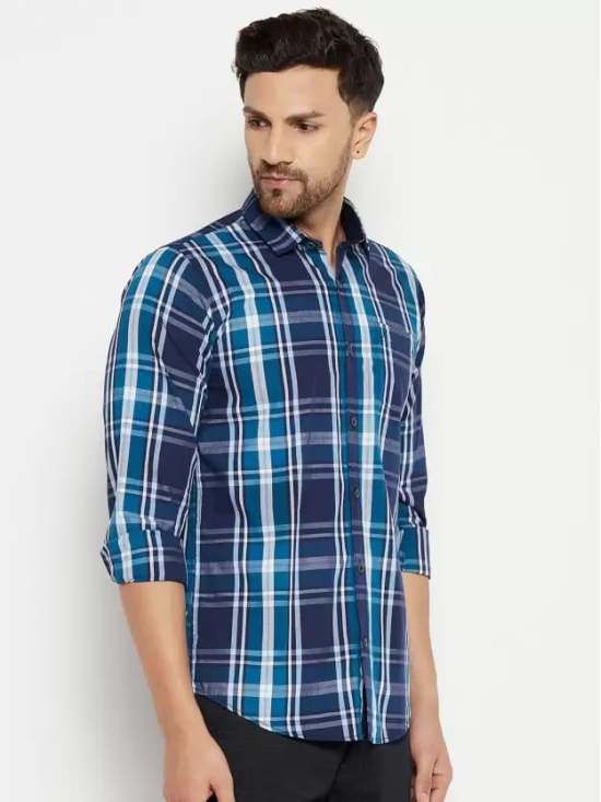 Men Slim Fit Checkered Spread Collar Casual Shirt