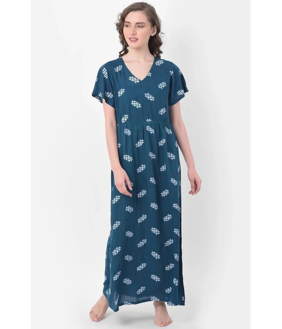 Clovia Cotton Nighty & Night Gowns - Turquoise Single - L