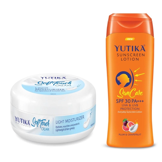 Yuthika Soft Touch Light Moisturizer Cream 100ml and Sunscreen Lotion SPF 30 PA+++ with UVA & UVB Protection - 100ml