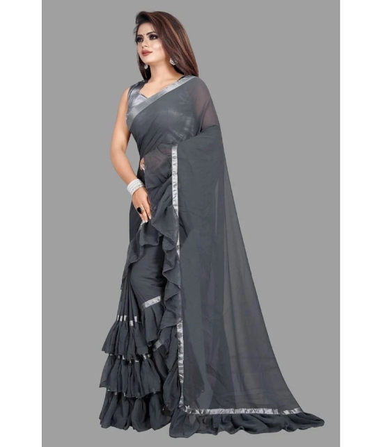 Apnisha Georgette Solid Saree With Blouse Piece - Grey ( Pack of 1 ) - Grey