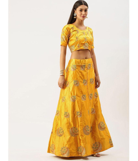 Om Shantam Sarees Yellow Silk Blends Chaniya Choli Semi Stitched Lehenga Single - Free Size