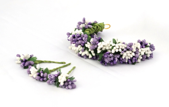 SHG Fashion Art Handmade Purple with White Color Artificial Veni Flowers with 3 Pins | Floral Wedding Bridesmaid Hair Jewellery (Purple with White)