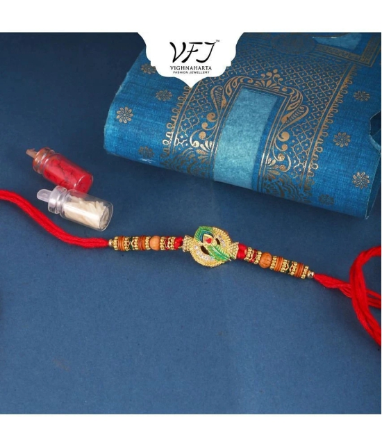 Vighnaharta Mayur Pankh Peacock combo Gold and Rhodium Plated Alloy  Rakhi for Lovely Brother[VFJ1182-1183RKG] - None