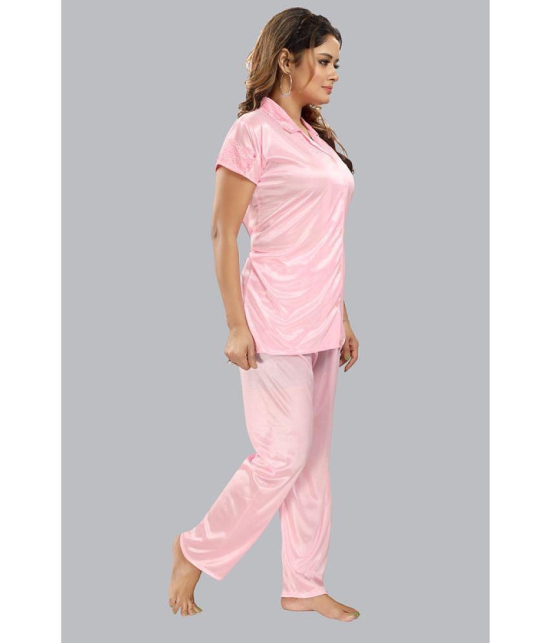 FOMTI - Light Pink Satin Women's Nightwear Nightsuit Sets ( Pack of 1 ) - None