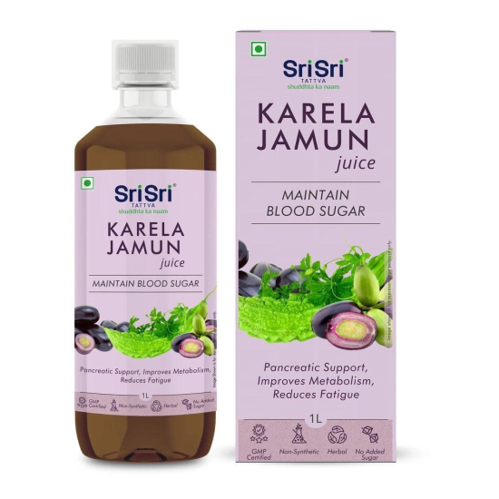Sri Sri Tattva Karela Jamun Juice - Maintain Blood Sugar | Pancreatic Support, Improves Metabolism, Reduces Fatigue | 1L