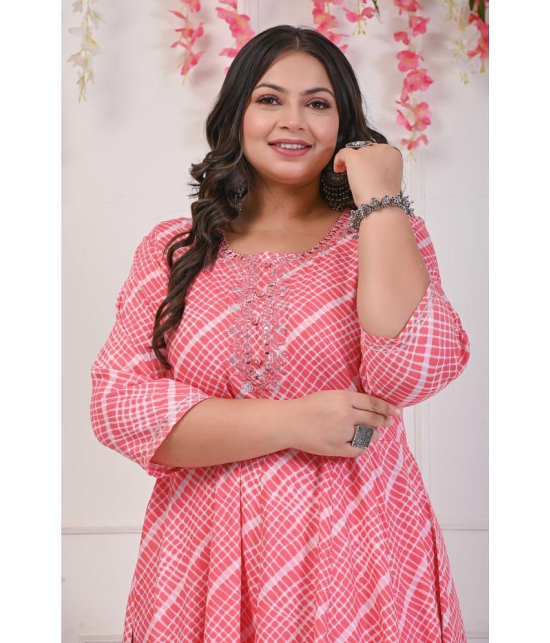 Swasti Cotton Blend Printed Anarkali Womens Kurti - Peach ( Pack of 1 ) - None