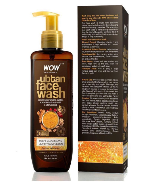 WOW Skin Science Ubtan Face Wash -For Cleansing & Clarifying Complexion - No Parabens, Sulphate, Silicones & Color - 200mL