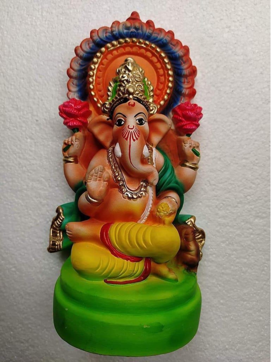 KSI Laxmi Ganesh Idol Statue for Diwali Laxmi Puja Made of Clay, mitti (Size: 15 cm Height x 9 cm Width)