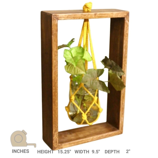 BARISH - Table Top Planter Wooden Frame (Single) | Handcrafted with Rubberwood | Wooden Frame with Glass Mason Jars | Indoor Planter with Stand 15.25 x 9.5 x 2 Inches