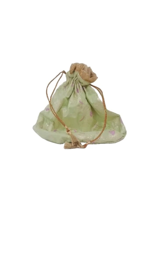 Green and gold brocade drawstring bag