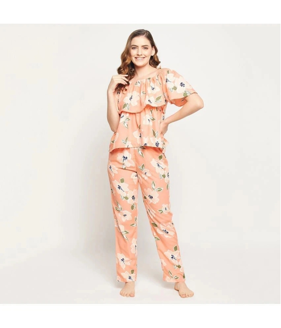 Clovia - Peach Rayon Womens Nightwear Nightsuit Sets ( Pack of 1 ) - None