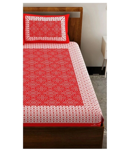 Uniqchoice Cotton Double Bedsheet with 2 Pillow Covers - Red