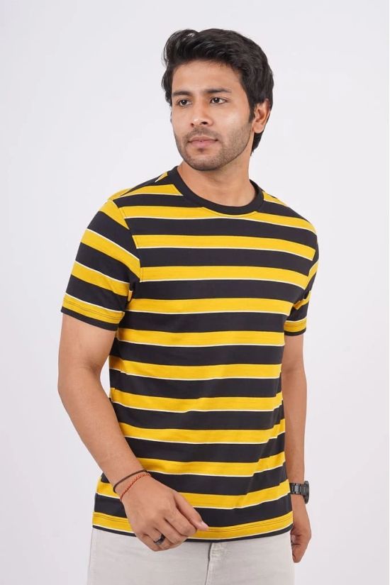 Men's Yellow Striped Crew Neck T-Shirt