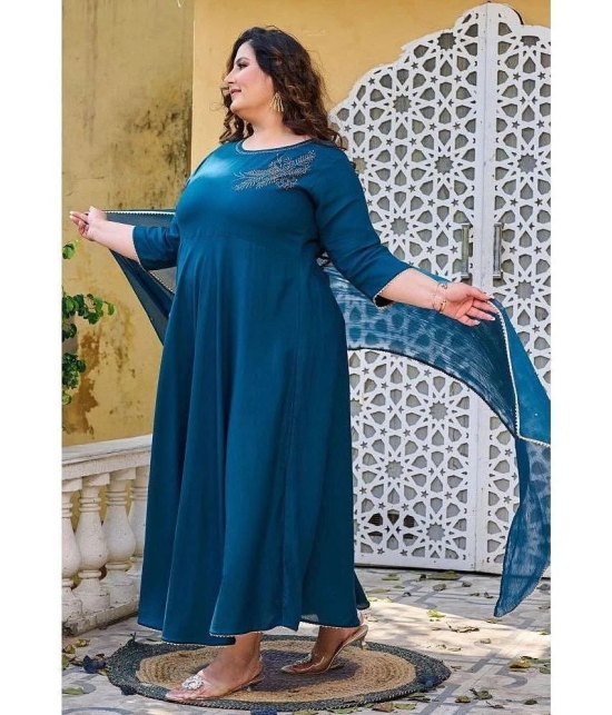 PrettyPlus by Desinoor.com Rayon Embellished Anarkali Womens Kurti with Dupatta - Teal ( Pack of 1 ) - None