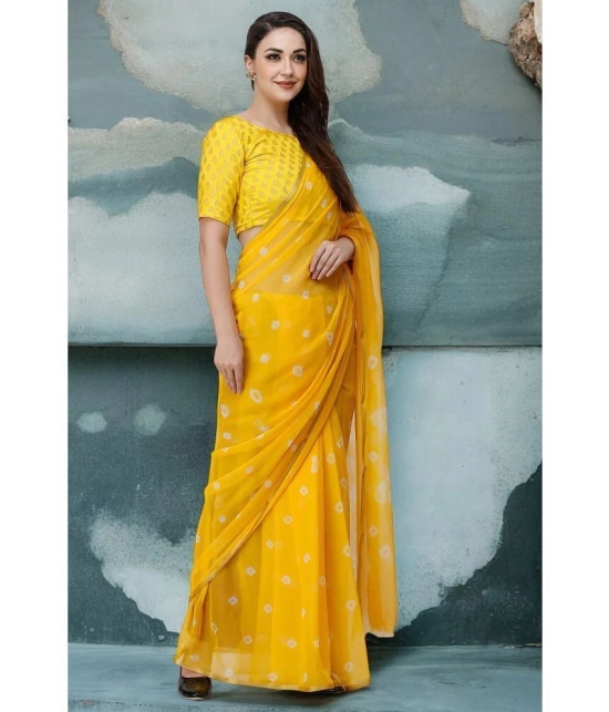 clafoutis Chiffon Dyed Saree Without Blouse Piece - Yellow ( Pack of 1 ) - Yellow