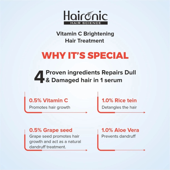 Haironic Vitamin C Hair Serum for Dull, Damaged Hair, Hair Fall Control, Strong, Smooth, Shiny Hair, 100ml Pack of 5-Haironic Vitamin C Hair Serum | Controls Dull, Damaged Hair & Hair Fall | Stro