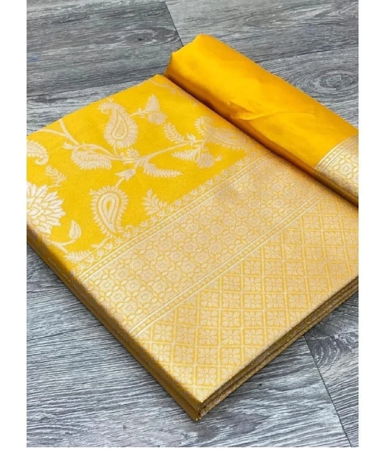 A TO Z CART Banarasi Silk Embellished Saree With Blouse Piece - Yellow ( Pack of 1 ) - Yellow