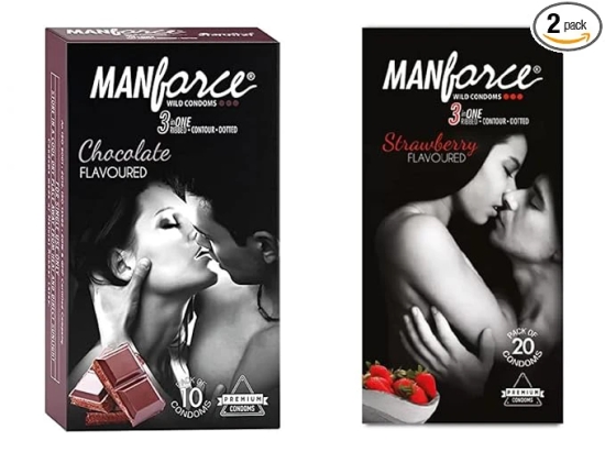 MANFORCE Chocolate Strawberry Condoms 10s (Combo of 2) Condom (Set of 2 20 Sheets)