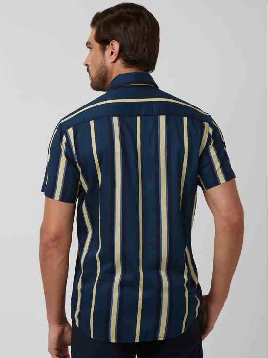 Navy Wide Stripe Slim Fit Casual Shirt