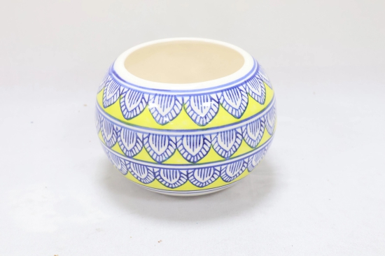 Khurja Pottery Indoor Pot Apple shape Yellow Colour Big Size 5 Inchs