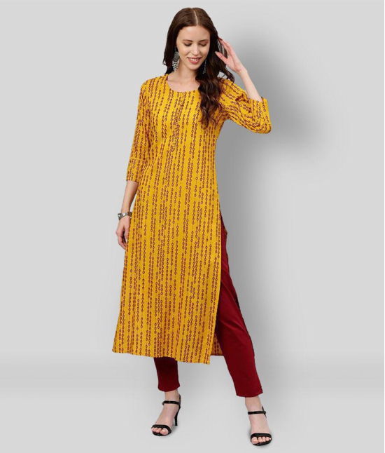 KIPEK - Yellow Rayon Womens Straight Kurti - S