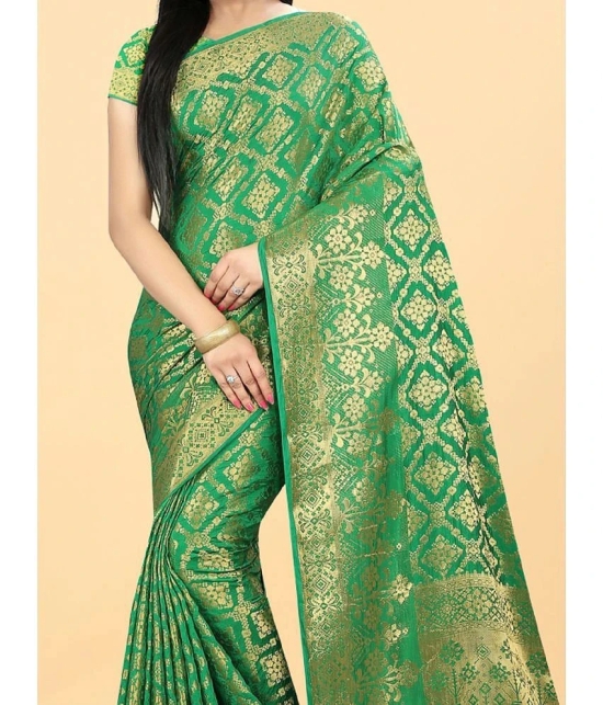 Gazal Fashions - Green Banarasi Silk Saree With Blouse Piece ( Pack of 1 ) - Green