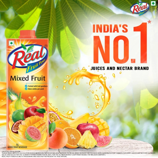 Dabur Real Fruit Power Mixed Fruit Juice, No Added Preservatives, 1L