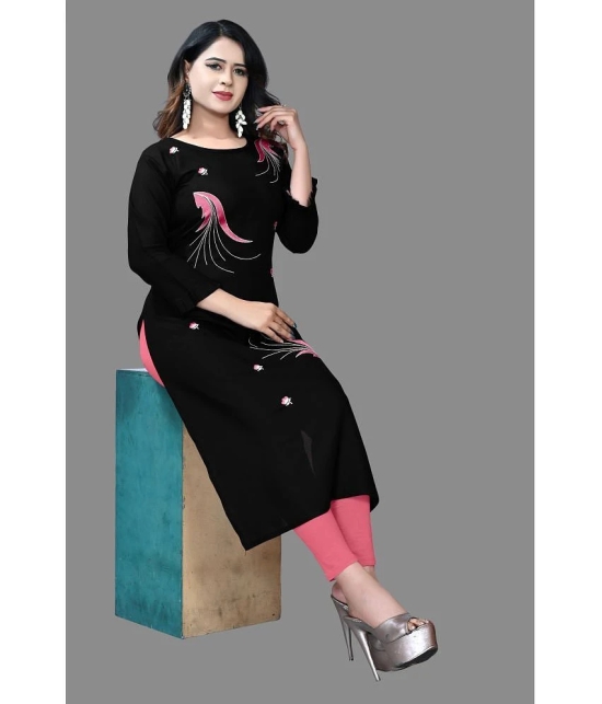 haya fashion - Black Rayon Womens Straight Kurti ( Pack of 1 ) - None