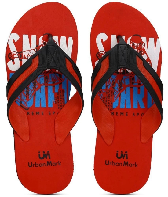 UrbanMark Men Comfortable Light Weight Printed Anti-Skid Slippers- Red - None