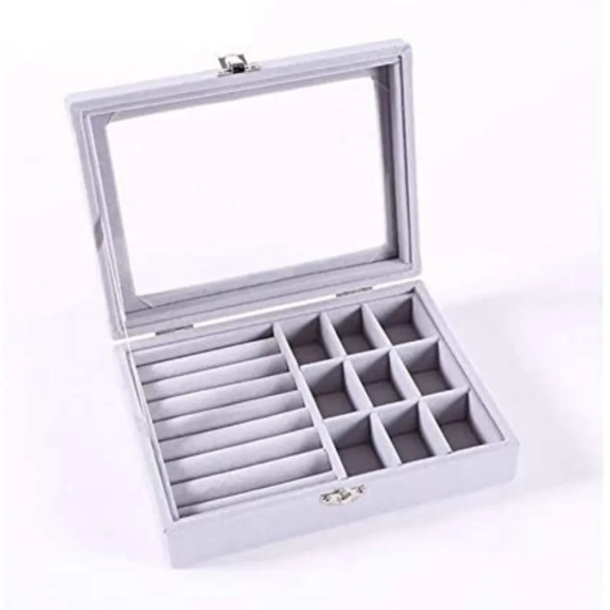 Velvet Jewellery Box/Organizer-Grey