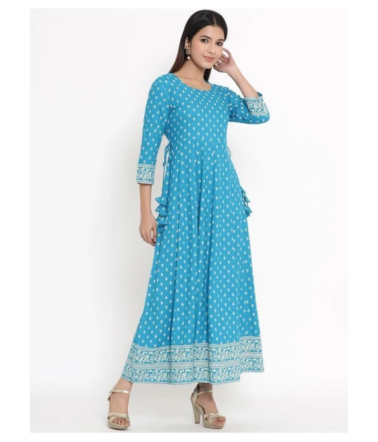 Kbz Blue Rayon Anarkali Kurti - XXL