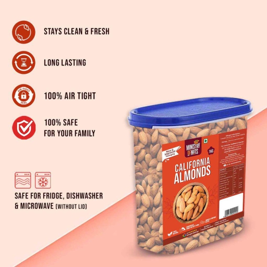 Ministry Of Nuts 100% Natural Premium California Almonds 1kg Value Pack | Premium Badam Giri | High in Fiber & Boost Immunity | Real Nuts | Whole Natural Badam 1Kg