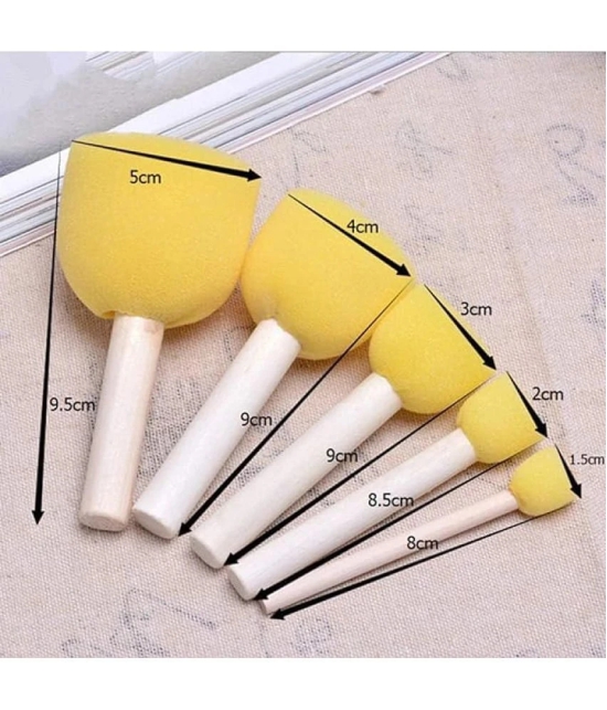 ECLET 5 Pcs Round Stencil Yellow Sponge Dabber, Wooden Handle Foam Brush for Art & Crafts, Stippler Set DIY Painting Tools c