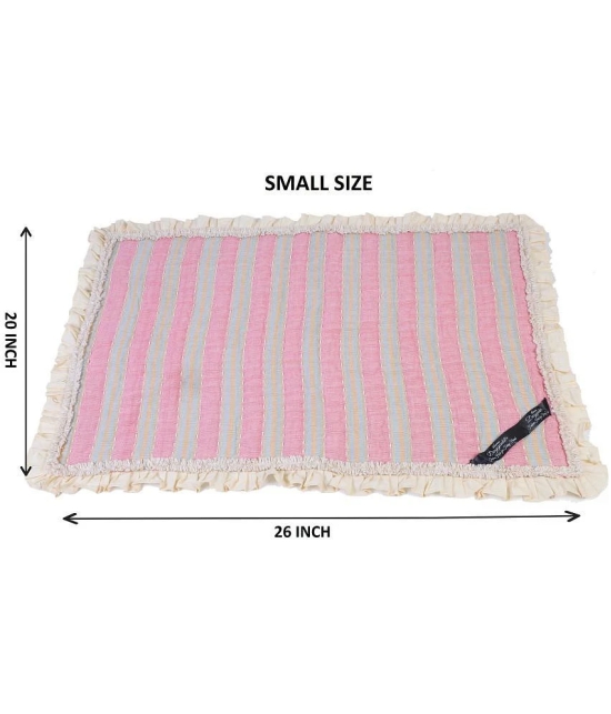 NUEVOS DOGGADIL Cotton Jacquard Stripe Rectangle Pet Bed Mattress | Foldable Padded Pet Mat | Light Weighted Mattress for Pet_ PINK - Small