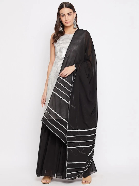 Black & Silver-Toned Dupatta with Gotta Patti