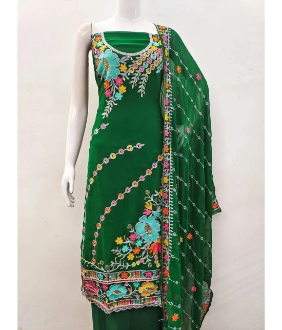 Apnisha Unstitched Georgette Embroidered Dress Material - Green ( Pack of 1 ) - Green