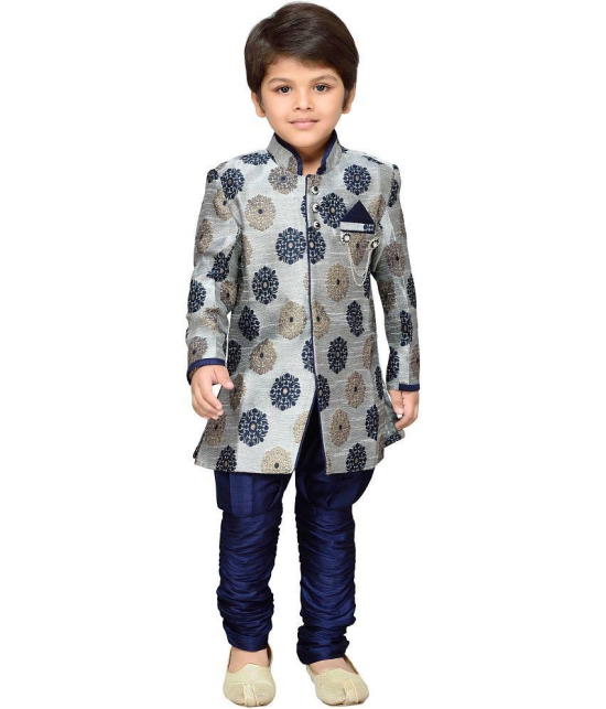 AJ Dezines - Grey Cotton Blend Boys Sherwani ( Pack of 1 ) - None