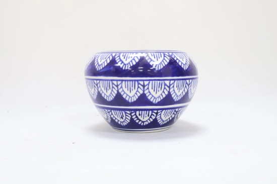 Khurja Pottery Indoor Pot Apple Shape Navy Blue Colour Medium Size 4 Inches